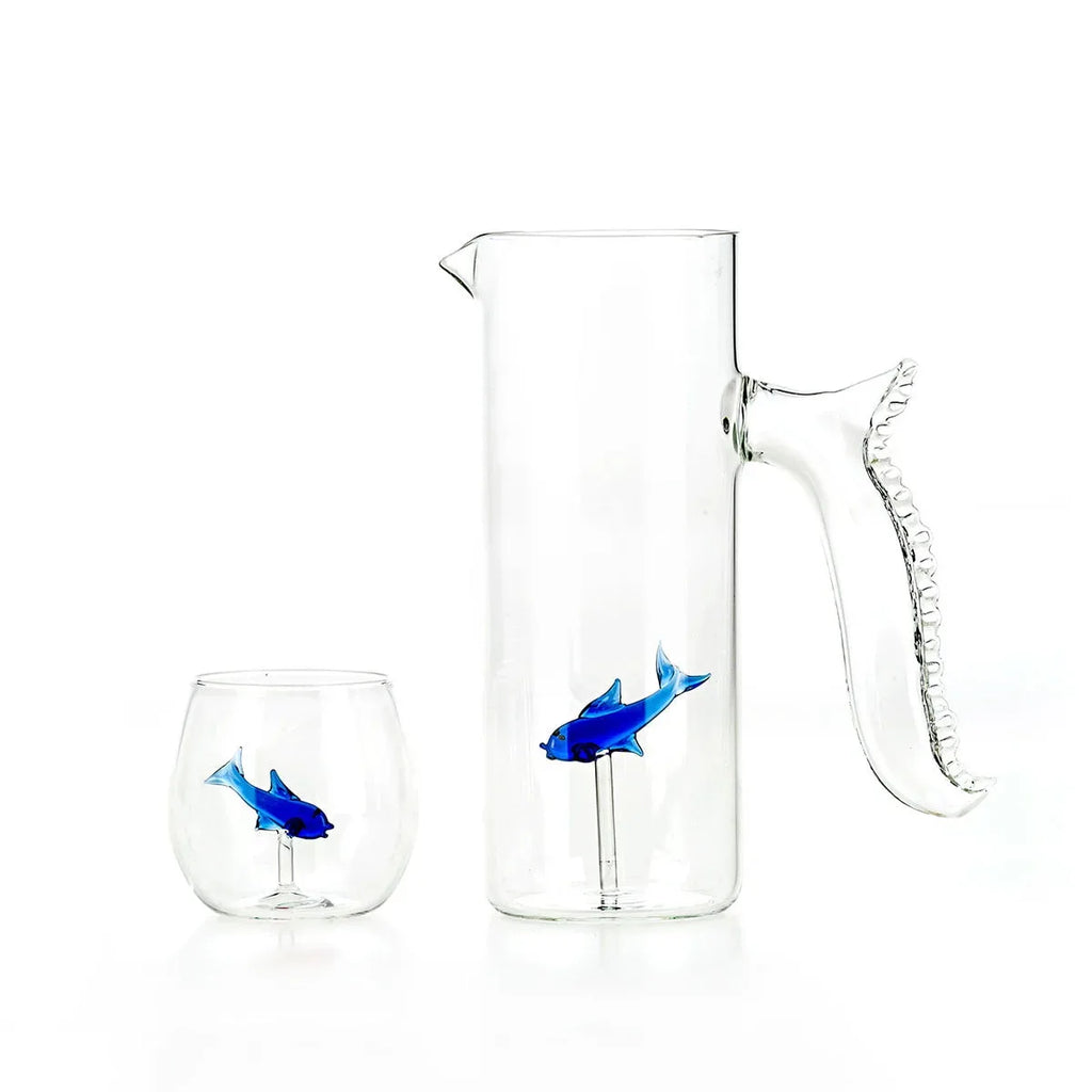 Little fish Glasses - set of 4 - Blue cylinder shape