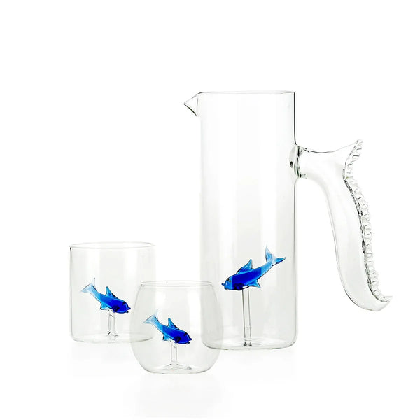 Little fish Glasses - set of 4 - Blue cylinder shape