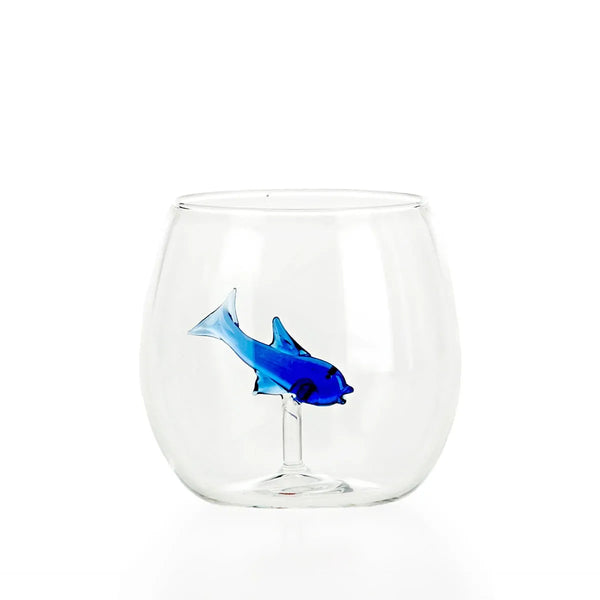 Little fish Glasses - set of 4 - Blue rounded shape