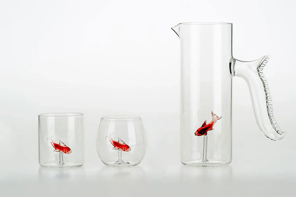 Little fish Glasses - set of 4 - Red rounded shape