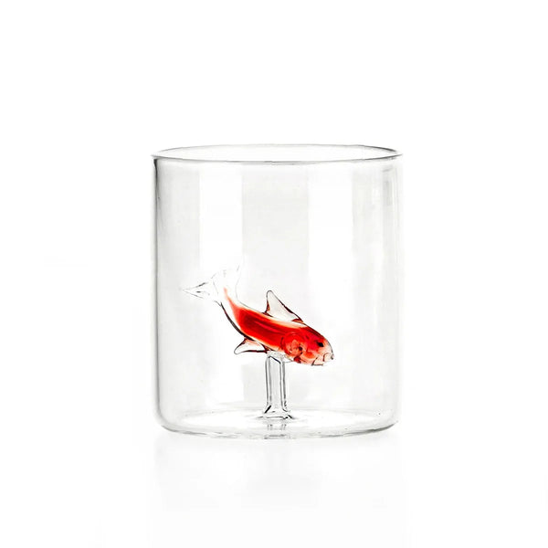 Little fish Glasses - set of 4 - Red cylinder shape