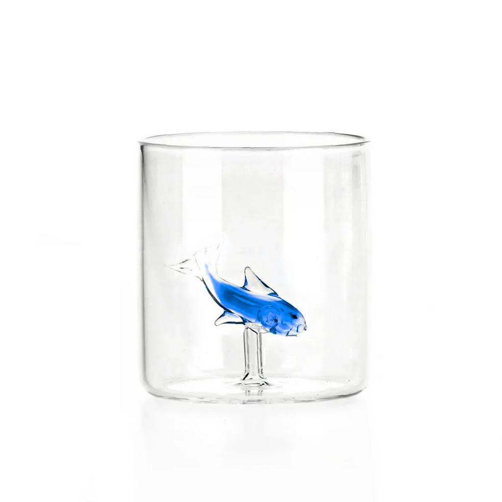 Little fish Glasses - set of 4 - Blue cylinder shape