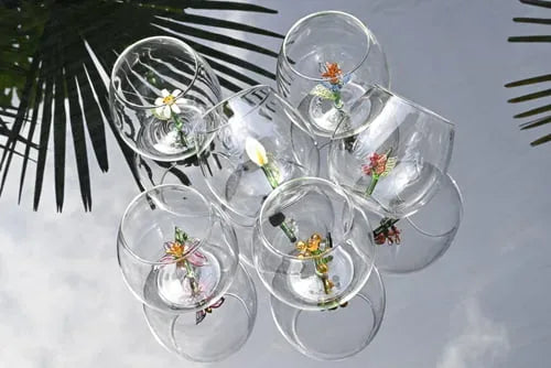 Flower Power Glasses with flowers inside - Set of 6