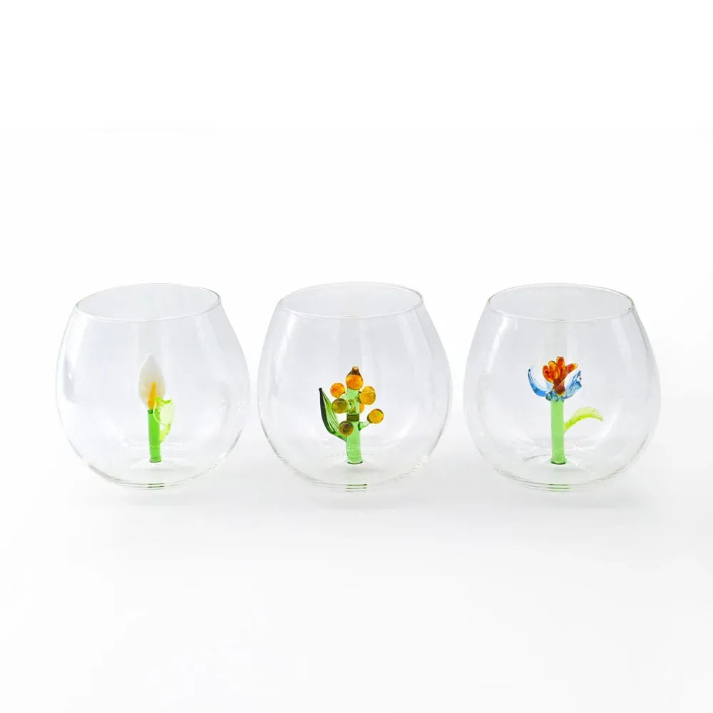 Flower Power Glasses with flowers inside - Set of 6