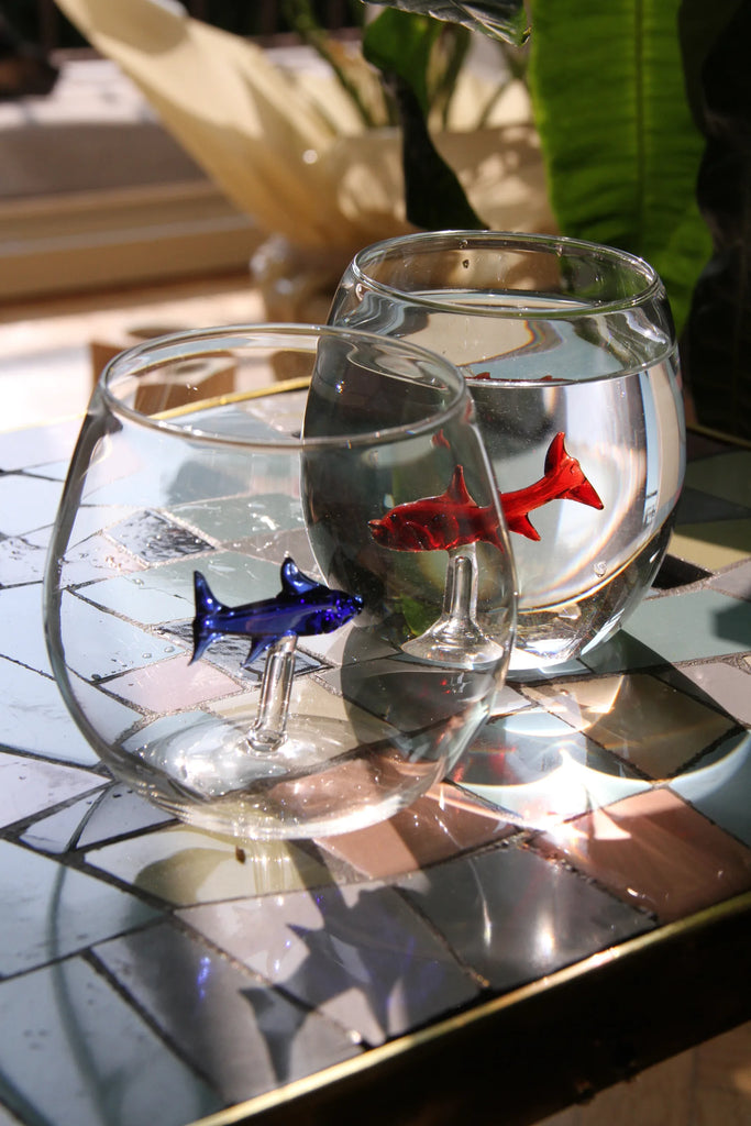 Little fish Glasses - set of 4 - Red rounded shape