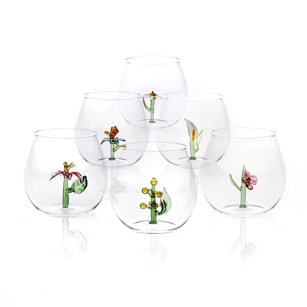 Flower Power Glasses with flowers inside - Set of 6